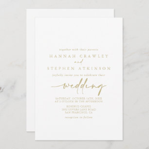 Gold Modern Elegant Front & Back Wedding   Invitation