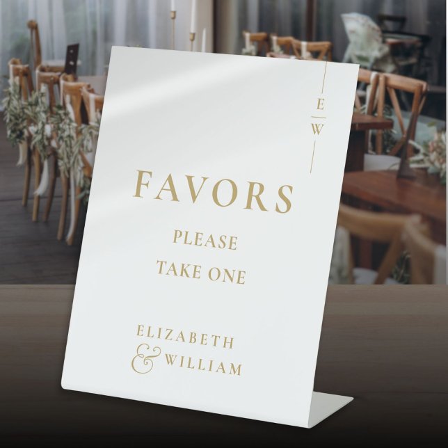 Gold Modern Elegant Monogram Favours Wedding Pedestal Sign (Gold Modern Elegant Monogram Favors Wedding Pedestal Sign)