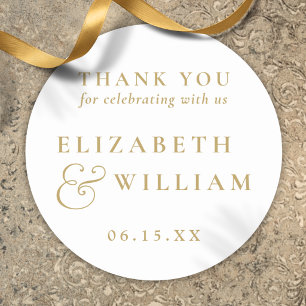 Gold Modern Elegant Monogram Wedding Thank You Classic Round Sticker