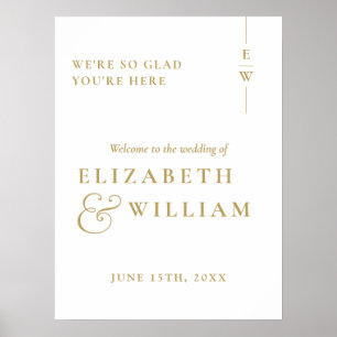 Gold Modern Elegant Monogram Wedding Welcome Sign