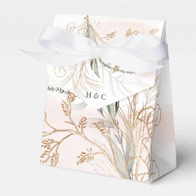 Gold Modern Eucalyptus Abstract Greenery Funky Favour Box (Front Side)