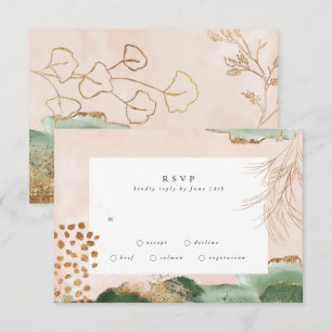Gold Modern Eucalyptus Abstract Greenery Moss RSVP Card