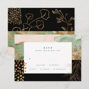 Gold Modern Eucalyptus Abstract Greenery Onyx RSVP Card