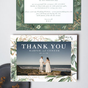 Gold Modern Eucalyptus Elegant Greenery Moss Photo Thank You Card