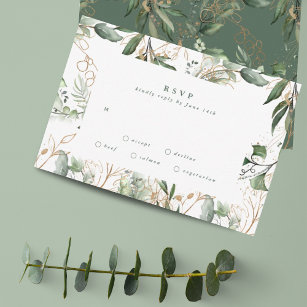 Gold Modern Eucalyptus Elegant Greenery Moss RSVP Card