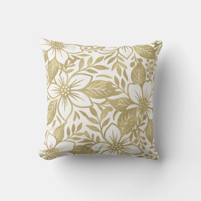 Gold Modern Floral Bloom Cushion (Front)