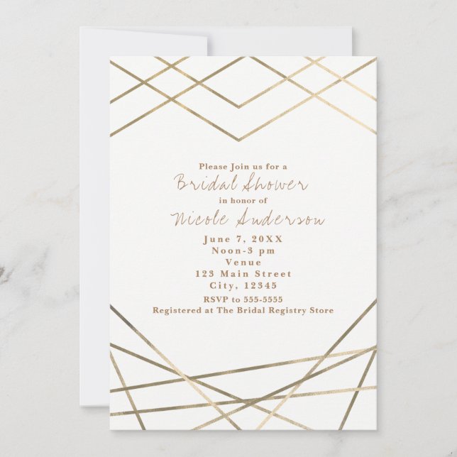 Gold Modern Geometric Lines Chic Party Invitations (Front)