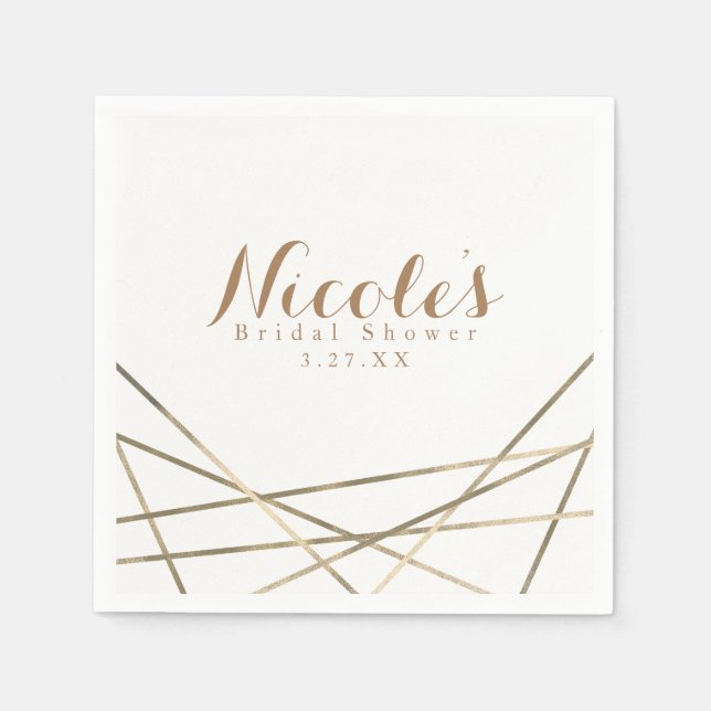 Gold Modern Geometric Lines Custom Glam Party Napkin (Front)