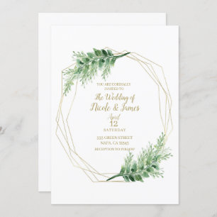 Gold Modern Glam Geometric Botanical Wedding Invitation