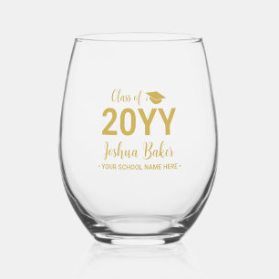 Gold Modern Graduation Gift Custom Name Stemless Wine Glass