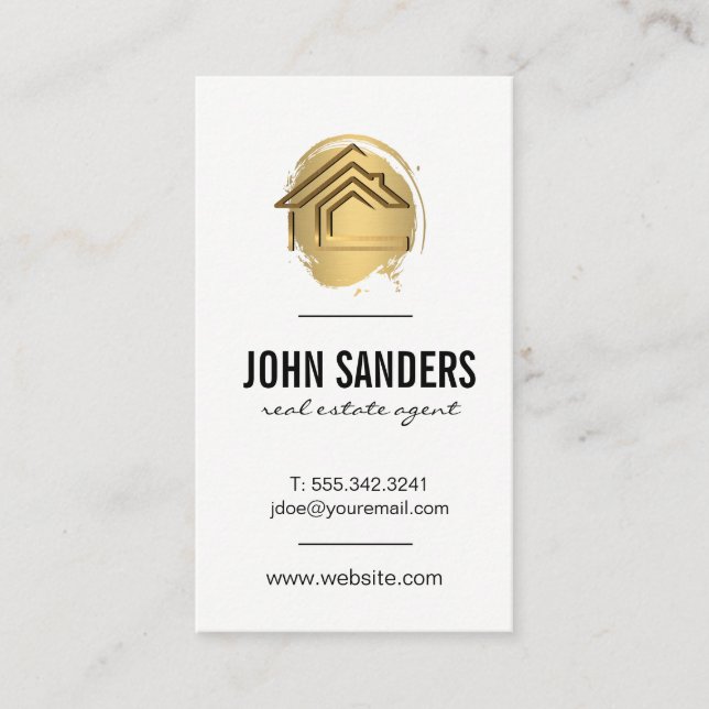 Gold Modern Home Icon / Gold Brushed Business Card (Front)