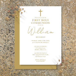 Gold Modern Minimalist First Holy Communion Invitation