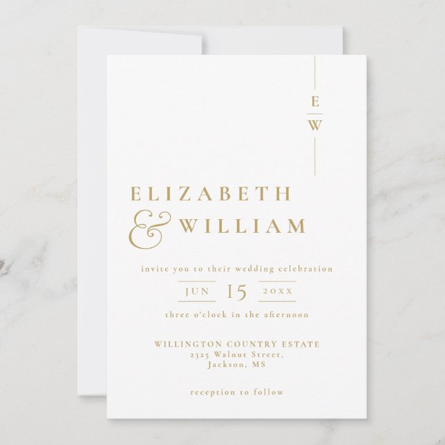 Gold Modern Minimalist Monogram Wedding QR Code Invitation (Front)