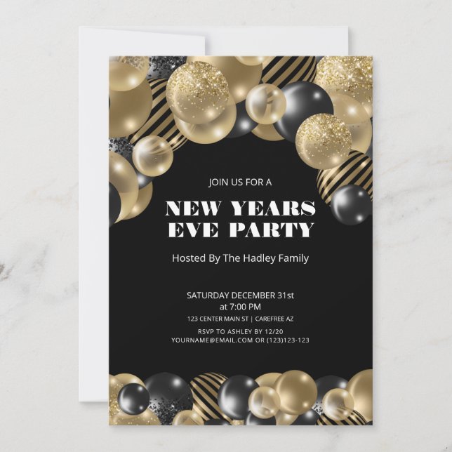 Gold Modern New Years Eve Invitation (Front)