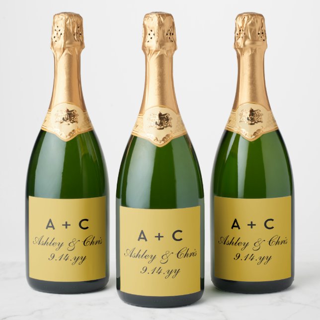 Gold Modern Personalised Wedding Champagne Favour Sparkling Wine Label (Bottles)