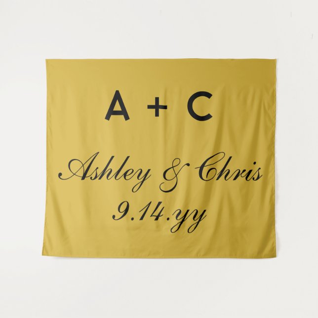 Gold Modern Personalised Wedding Reception Sign Tapestry (Front (Horizontal))