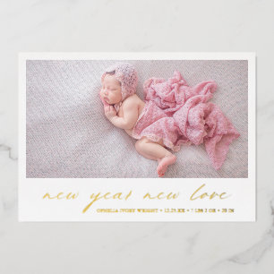 Gold Modern Photo Cute Holiday Birth Announcement