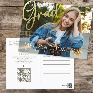 Gold Modern Photo Graduation Invitation  Postcard