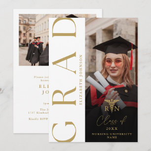 Gold Modern Photo RN Nurse Graduation Party Invitation