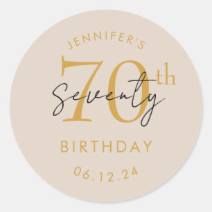 Gold Modern Script 70th Birthday Party Champagne Classic Round Sticker