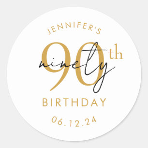 Gold Modern Script 90th Birthday Party Classic Round Sticker