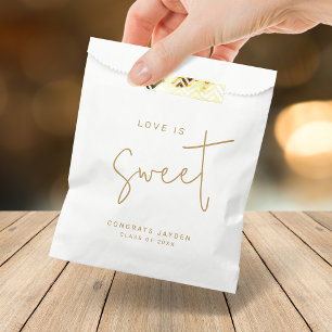 Gold Modern Script Love is Sweet Graduation Favour Bag