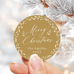 Gold Modern script Merry Christmas Holiday Gift Classic Round Sticker
