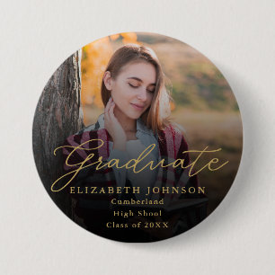 Gold Modern Script Photo Graduate Button