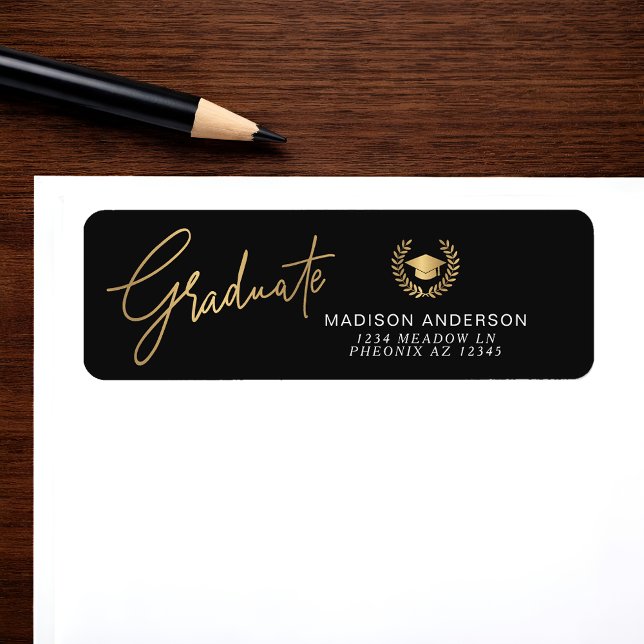 Gold Modern Script Simple Graduation  Return Address Label (Creator Uploaded)