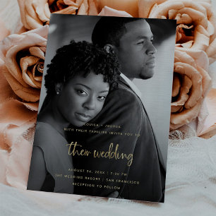 Gold Modern Script with Photo   Wedding Invitation