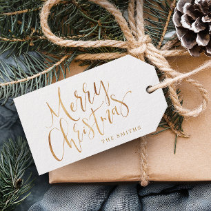 Gold Modern Simple Calligraphy Merry Christmas Gift Tags