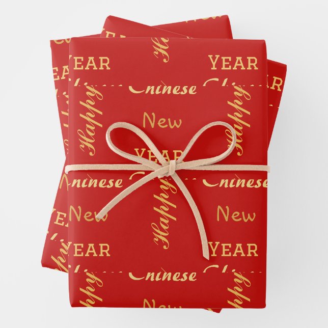 Gold Modern simple unique Calligraphy Happy CNY Wrapping Paper Sheet (In situ)