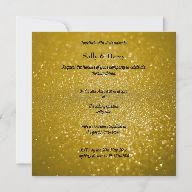 Gold Modern Sparkle Crystals Wedding Invitation (Front)