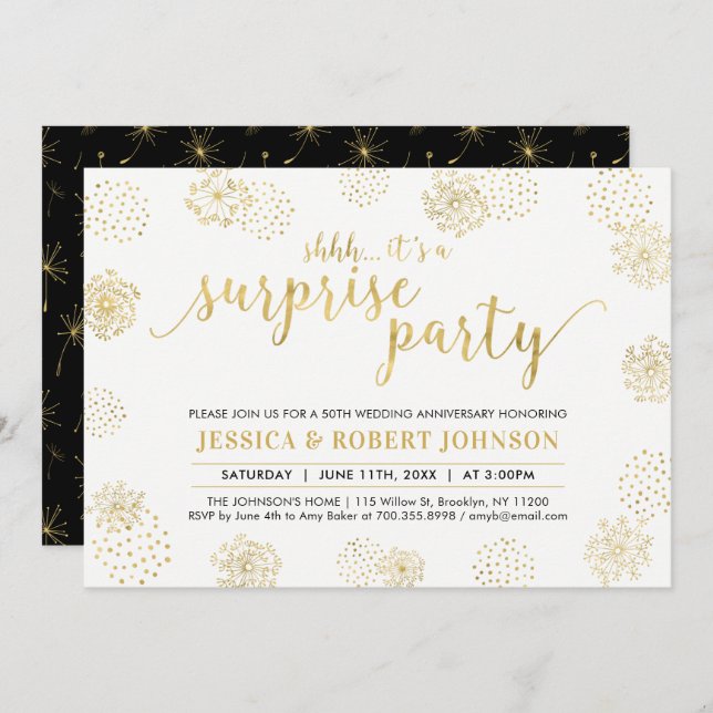 Gold | Modern Surprise 50th Wedding Anniversary Invitation (Front/Back)