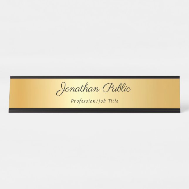 Gold Modern Template Elegant Calligraphed Name Desk Name Plate (Front)