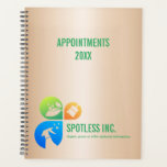 Gold Modern Trendy Cleaning services logo Planner<br><div class="desc">Modern planner for cleaning services, maid, , commercial cleaning business, house keeper, house cleaner. Featuring three leaves in different colours (blue. green and orange) with a spray bottle and a broom this desing is professional and impressive and it is a perfect addition to keep you organised for the months to...</div>