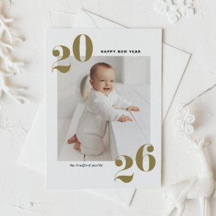 Gold Modern Typography Happy New Year 2022 Photo Holiday Postcard