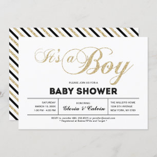 Gold   Modern Typography It's a Boy Baby Shower Invitation