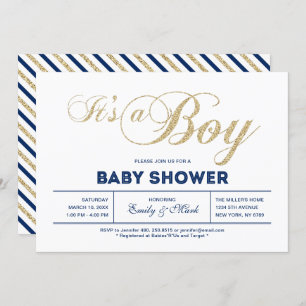 Gold   Modern Typography It's a Boy Baby Shower Invitation