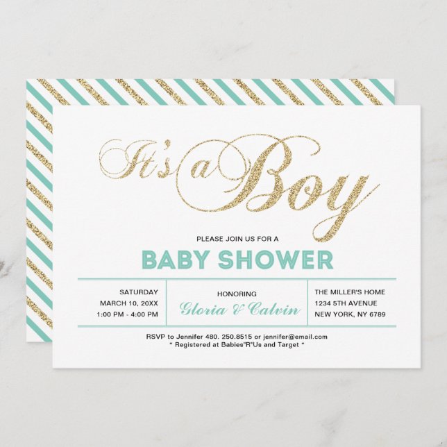 Gold | Modern Typography It's a Boy Baby Shower Invitation (Front/Back)