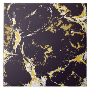 Gold monochrome ebrupaper marbling liquid paint ceramic tile