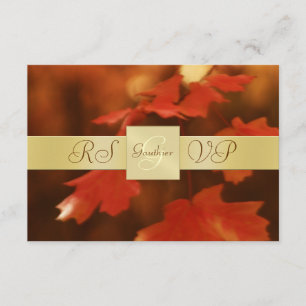 Gold Monogram Autumn Fall Leaf RSVP Invitation