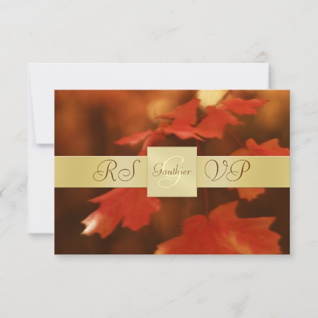 Gold Monogram Autumn Fall Leaf RSVP Invitation (Front)