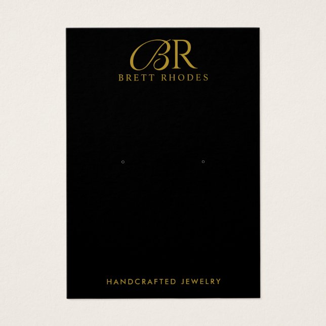 Gold Monogram Black Earring Jewellery Display Card (Front)