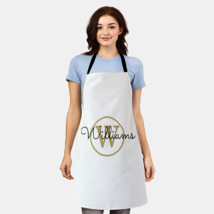Gold Monogram Black Script Name Apron