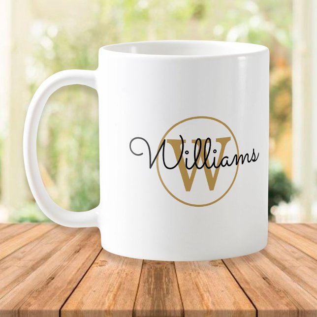 Gold Monogram Black Script Name Elegant Coffee Mug (Creator Uploaded)