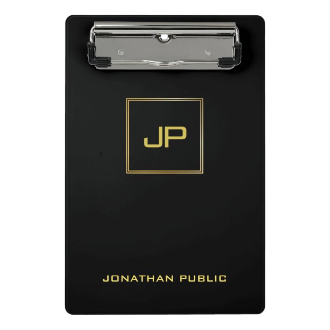 Gold Monogram Black Template Elegant Modern Chic Mini Clipboard (Front)