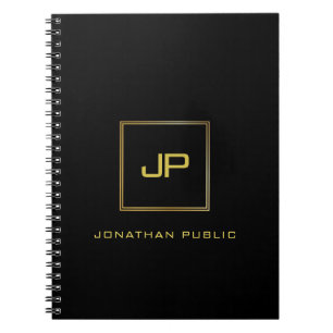 Gold Monogram Black Template Elegant Modern Spiral Notebook