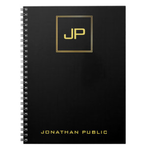 Gold Monogram Black Template Elegant Modern Spiral Notebook