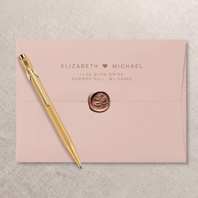 Gold Monogram Blush Pink Wedding Return Address Envelope (Creator Uploaded)